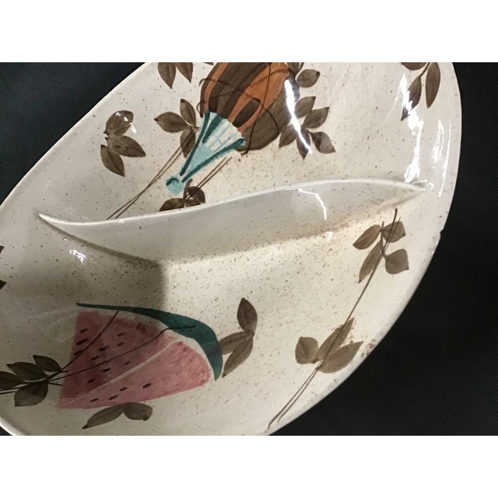 Red Wing Pottery Tampico 10" Oval Divided Vegetable Bowl
